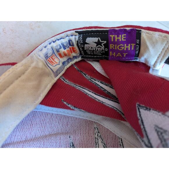 San Francisco 49ers 90s STARTER strapback SHOCKWAVE white red cap NFL Pro vtg - Picture 8 of 8